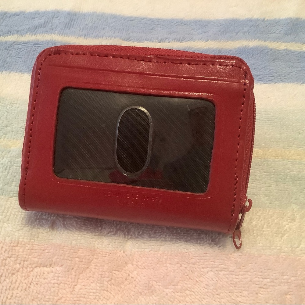 NWOT Red Genuine Leather Wallet with ID Window/Easy Access Transit Card